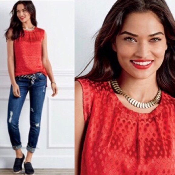 CAbi Patterned Red Scarlet Blouse #3130 Perfect Valentines look! - Picture 1 of 8